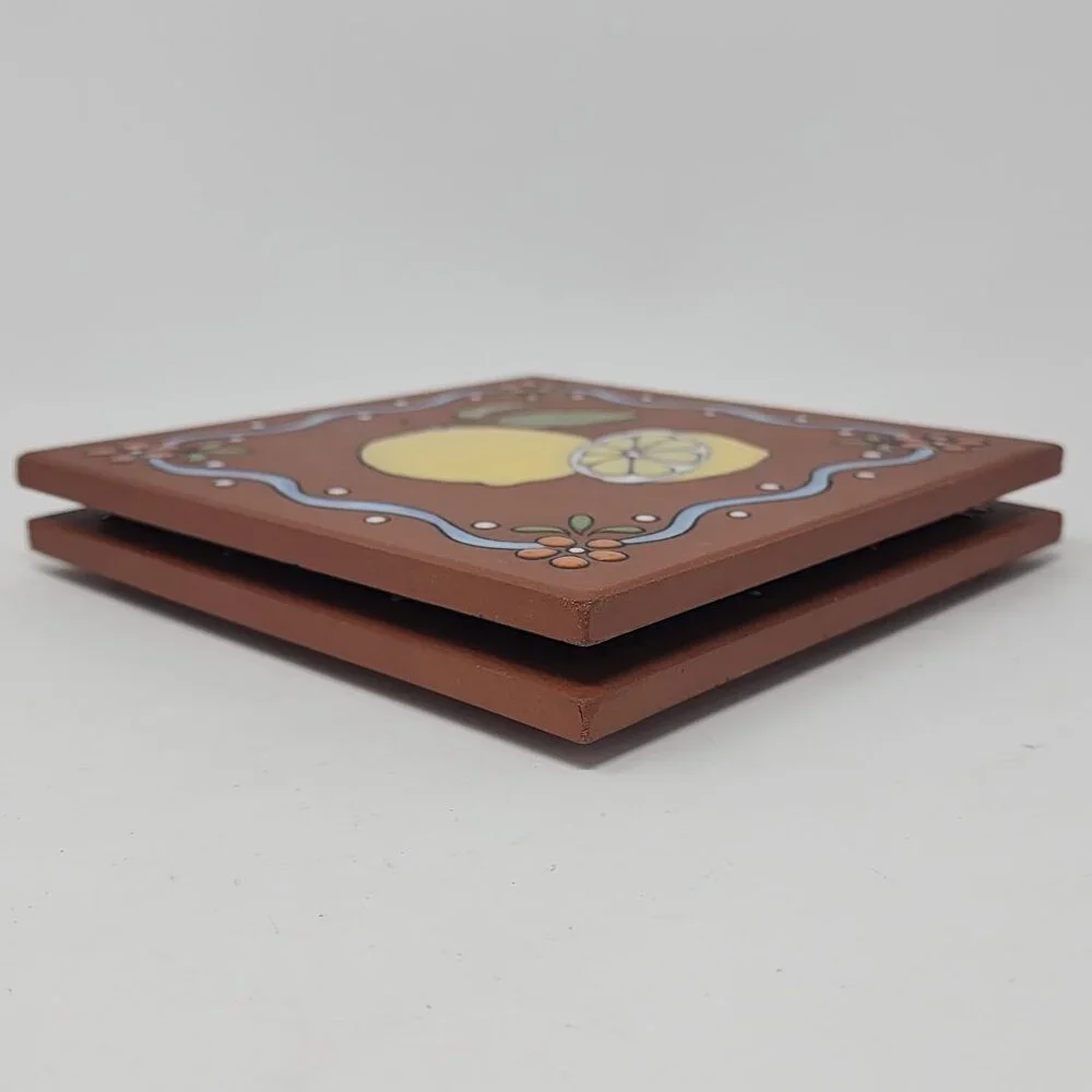 Cleo Teissedre Tile Trivet or Wall Hanging 2 Tiles Kitchen Decor Lemon Peas 6